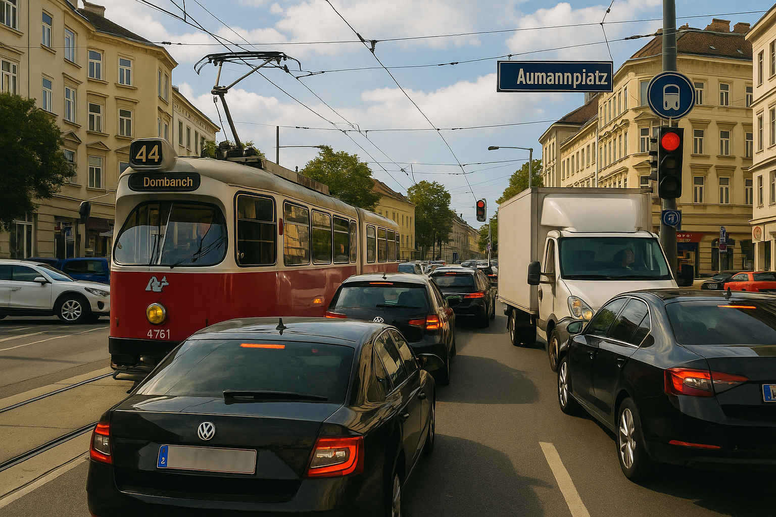 Titelbild zu „Verkehrschaos am Aumannplatz: Politische Kontroversen in Wien“