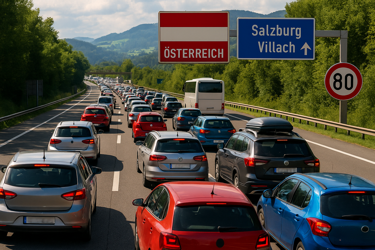 Titelbild zu „Verkehrschaos in Österreich: Lange Wartezeiten im Sommerreiseverkehr“